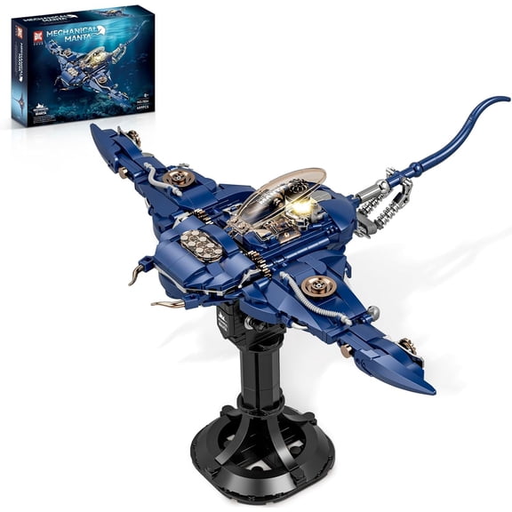 Mechanical Fish Building Set for Audlts, Sea Animal Building Block Toy with Display Stand, Fish Model for Office Decor, 689PCS