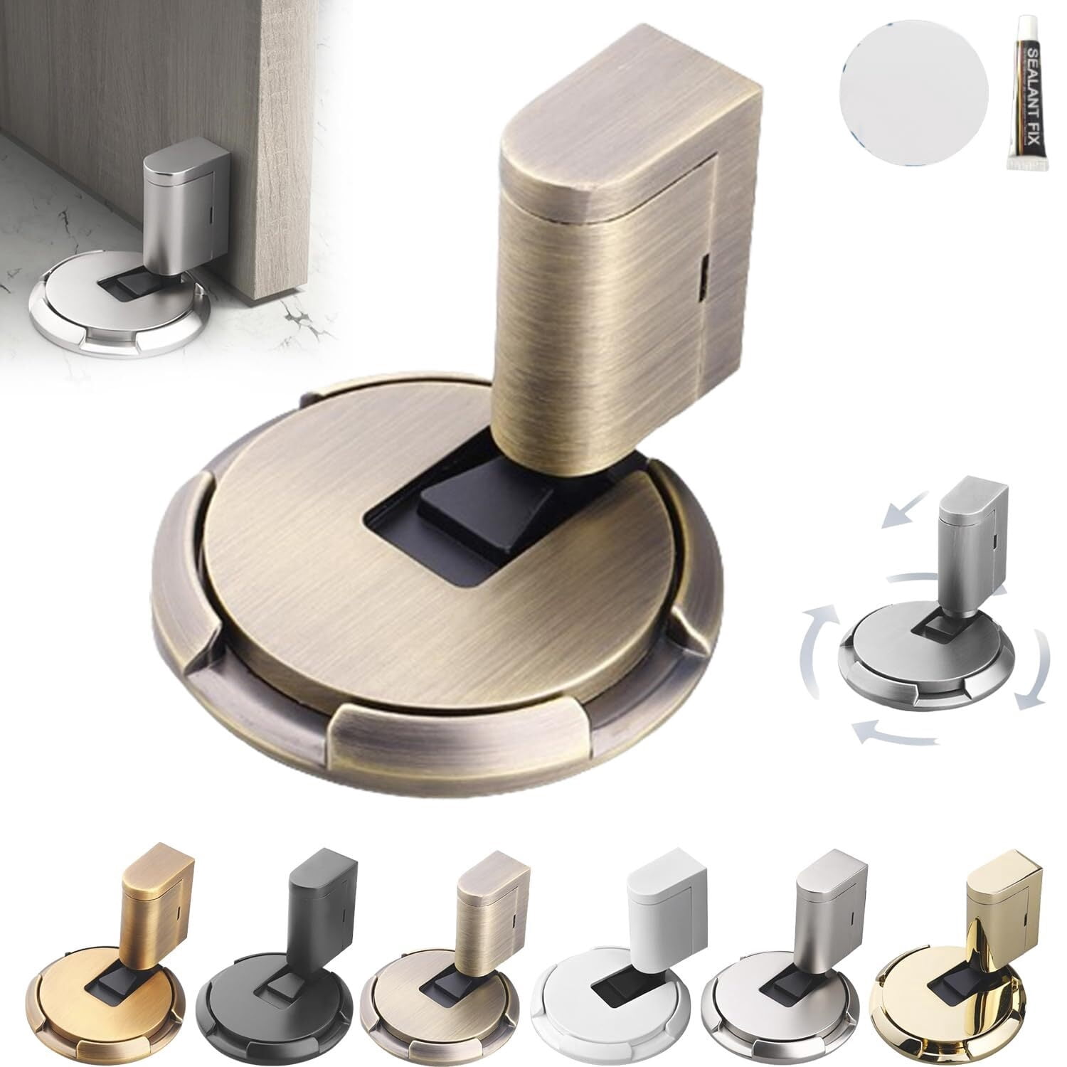 Mechanical Floor Door Stopper,Magnetic Door Stopper for Bottom of Door,Invisible Punch-Free Mechanical Silent Floor Door Stop,Windproof Door Stopper Indoor Heavy Duty Floor Door Stop (Brown)