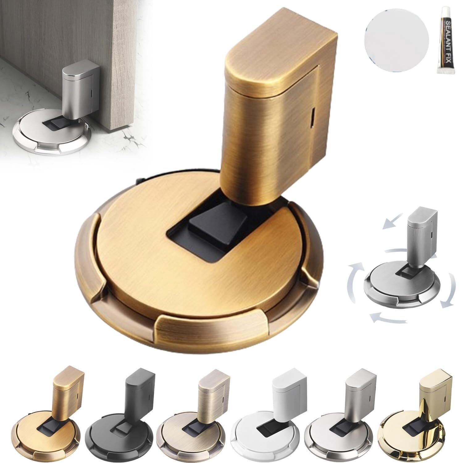 Mechanical Floor Door Stopper,Magnetic Door Stopper for Bottom of Door,Invisible Punch-Free Mechanical Silent Floor Door Stop,Windproof Door Stopper Indoor Heavy Duty Floor Door Stop (Brown)
