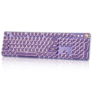 Hnjugfe Typewriter Style Mechanical Gaming Keyboard, Wired Mechanical Keyboards,104 Keys Backlit LED Keyboards, Media Control Knob, Wired Computer Keyboard Pink