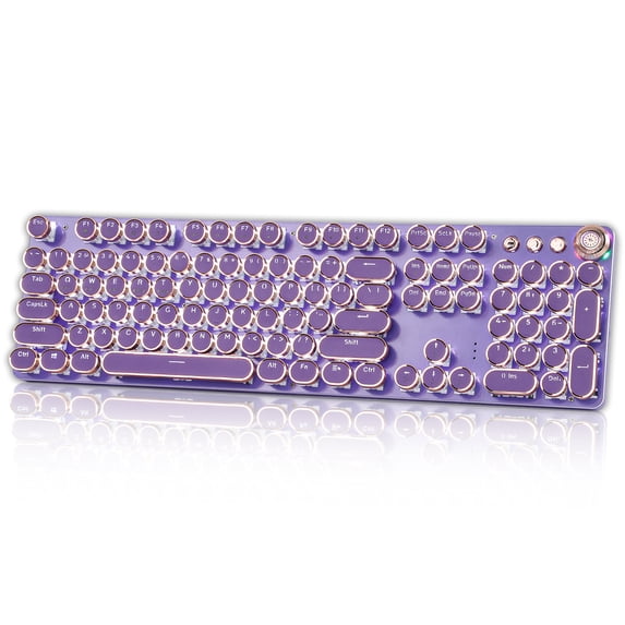 Hnjugfe Typewriter Style Mechanical Gaming Keyboard, Wired Mechanical Keyboards,104 Keys Backlit LED Keyboards, Media Control Knob, Wired Computer Keyboard Pink Switch for Windows/Mac/PC-Purple