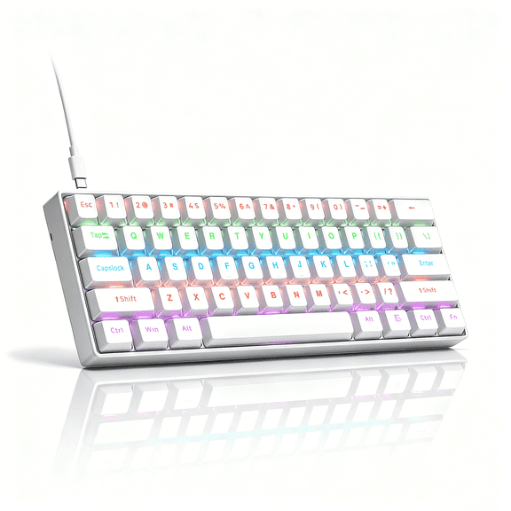 60% Percent Gaming Keyboard, Compact RGB Backlit Ergonomic Small Mini Keyboard for Windows Laptop PC Linear Blue Switch(61 Keys, White)