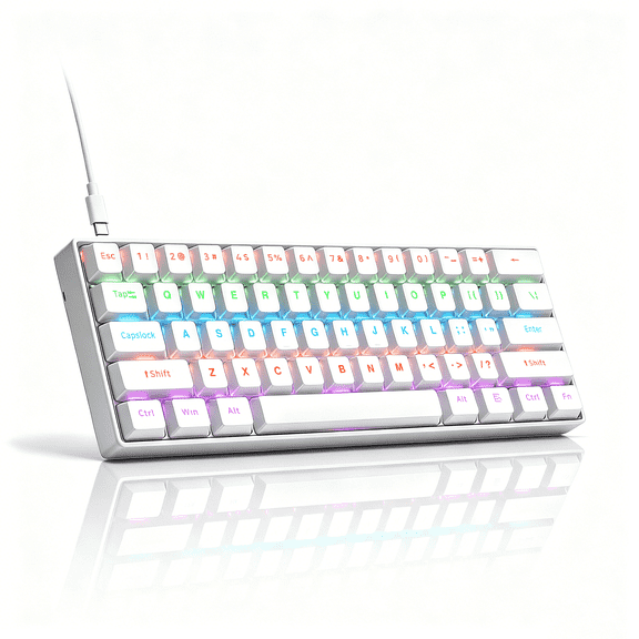 60% Percent Gaming Keyboard, Compact RGB Backlit Ergonomic Small Mini Keyboard for Windows Laptop PC Linear Blue Switch(61 Keys, White)
