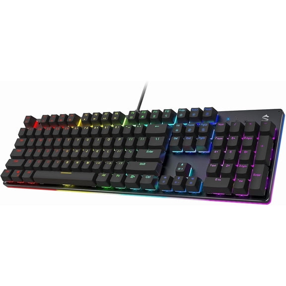 Mechanical Gaming Keyboard  Backlit Wired Keyboard with Red Switches, Fully Programmable, Anti-Ghosting 104  for Desktop PC, Sixgill K2