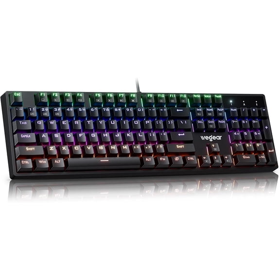 Mechanical Gaming Keyboard with Blue Switch, 104-Key Full Size RGB Backlit Wired Keyboard11 Modes, Anti-Ghosting, Double-Shot ABS Keycaps, Lighted Computer Key-Board for PC Windows-Black