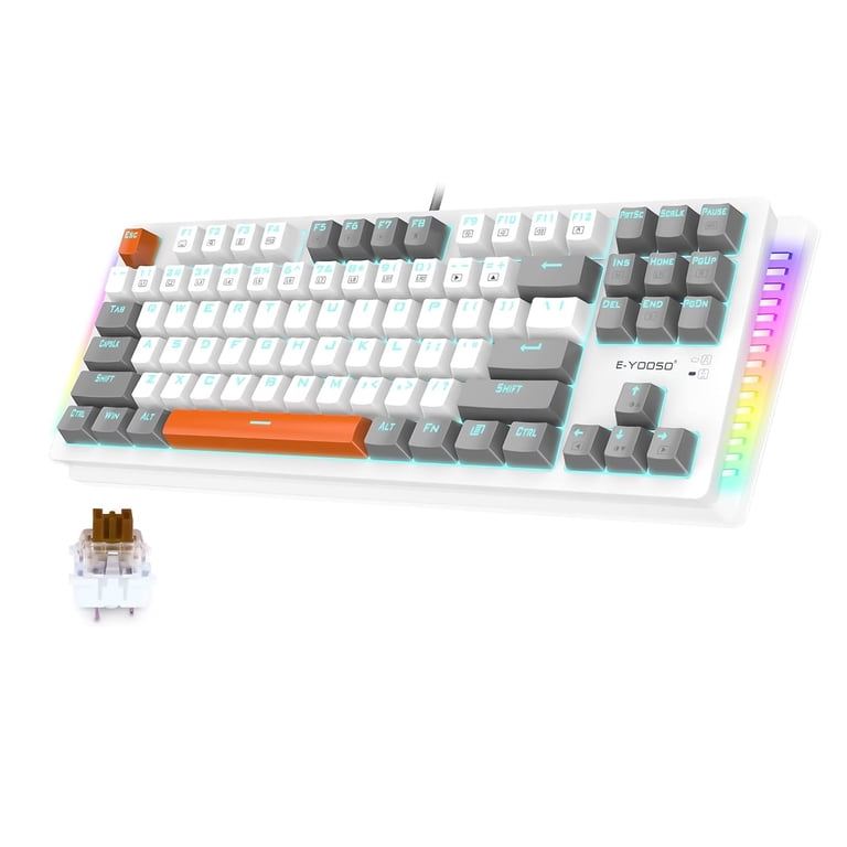 Z-77 87-Key Tenkeyless Mechanical Keyboard - White, Tactile Red Switches For Gaming & Office
