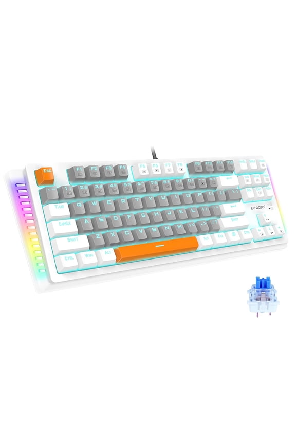 Mechanical Gaming Keyboard, E-YOOSO Wired 75% Mechanical Keyboard with Blue Switches, 87 Keys Gaming Keyboard with Solid Color Backlit & RGB LED Sidelight for Windows Mac PC Gaming
