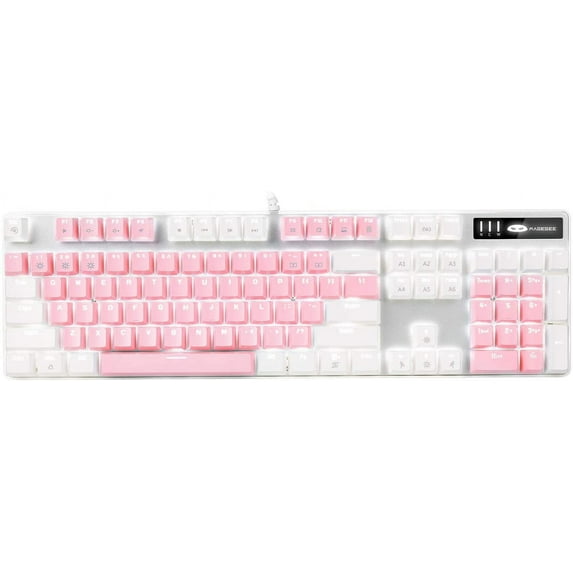 Mechanical Gaming Keyboard, MageGee 2021 New Upgraded Blue Switch 104 Keys White Backlit Keyboards, USB Wired Mechanical Computer Keyboard for Laptop, Desktop, PC Gamers(White & Pink)