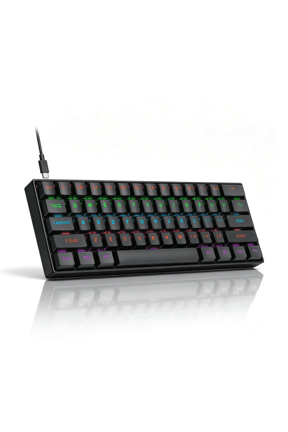 Mechanical Gaming Keyboard,Rainbow RGB Backlit Gaming Wired Keyboards Compact Mini 61 Keys Portable 60 Percent Mechanical Keyboard with Black Keycaps,for Windows Laptop PC Linear Blue Switch