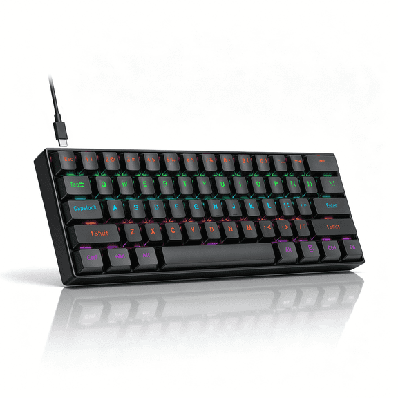 Mechanical Gaming Keyboard,Rainbow RGB Backlit Gaming Wired Keyboards Compact Mini 61 Keys Portable 60 Percent Mechanical Keyboard with Black Keycaps,for Windows Laptop PC Linear Blue Switch