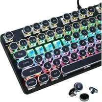 Mechanical Gaming Keyboard Typewriter Style with RGB LED Rainbow Backlit Blue Switch Retro Steampunk Round Keycaps for Windows Gaming PC (87 Keys),Elegant Black,F80762