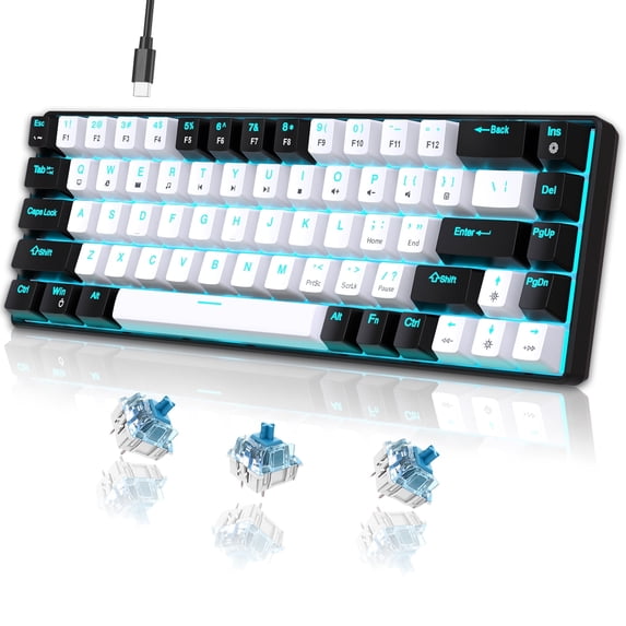 Mechanical Gaming Keyboard Wired, 68 Keys RGB Backlit 60% Keyboard,Multimedia & Anti-ghosting Keys for Windows Computer Laptop PC Mac Gamer,Black and White