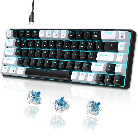 Mechanical Gaming Keyboard Wired, 68 Keys RGB Backlit 60% Keyboard,Multimedia & Anti-ghosting Keys for Windows Computer Laptop PC Mac Gamer,White and Black