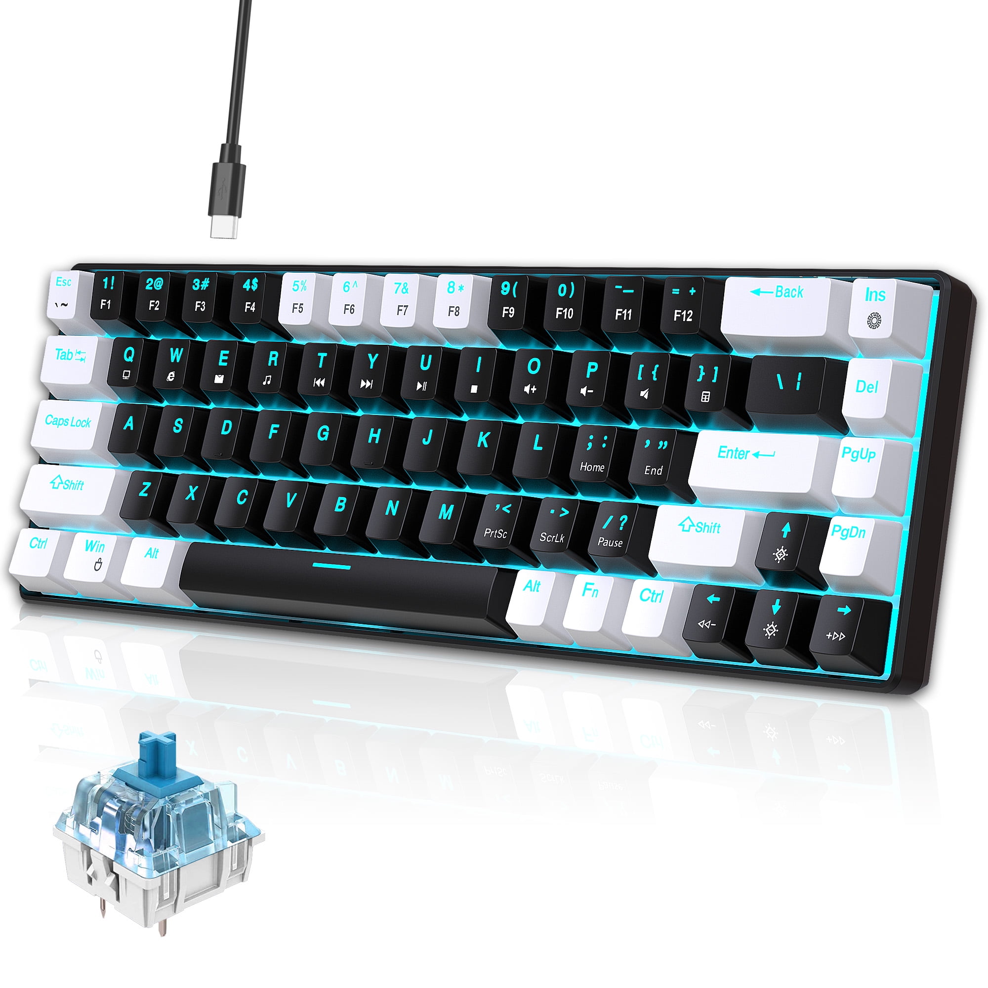 Mechanical Gaming Keyboard Wired, 68 Keys RGB Backlit Mini Keyboard ...
