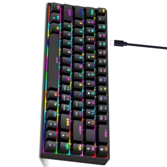 Mechanical Gaming Keyboard With Removable Keycaps 68Key 1.75m Detachable Cable Color Backlights Mode