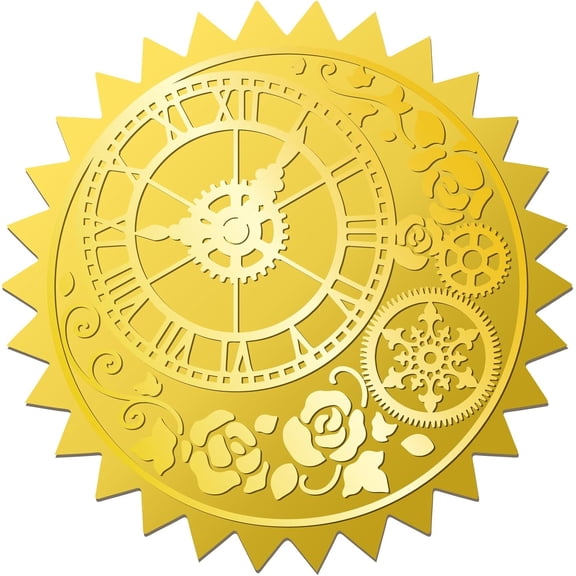Mechanical Gear 408Pcs Steampunk Gold Foil Embossed Stickers 2" Self Adhesive Envelopes Seals Round Labels for Wedding Invitation Graduation Corporate Certificates Diplomas Gift Wrapping