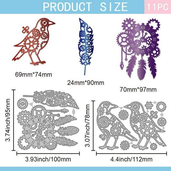 Mechanical Gear Bird Cutting Dies for Card Making Gear Feather Cut Die for DIY Scrapbooking Journal Embossing Paper Craft Decor