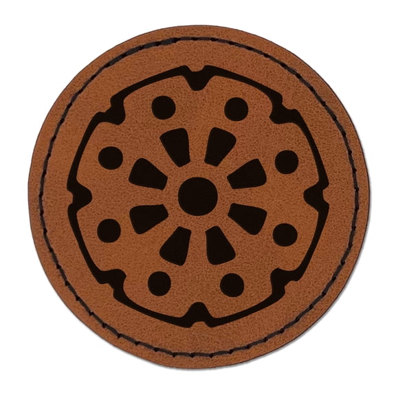 Mechanical Gear Cog Machine Wheel 2.5" Faux Leather Round Engraved Iron-On Patch - Brown