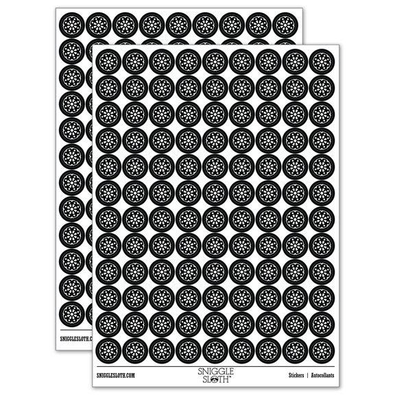 Mechanical Gear Cog Machine Wheel 200+ Round Stickers - Black - Gloss Finish - 0.50" Size