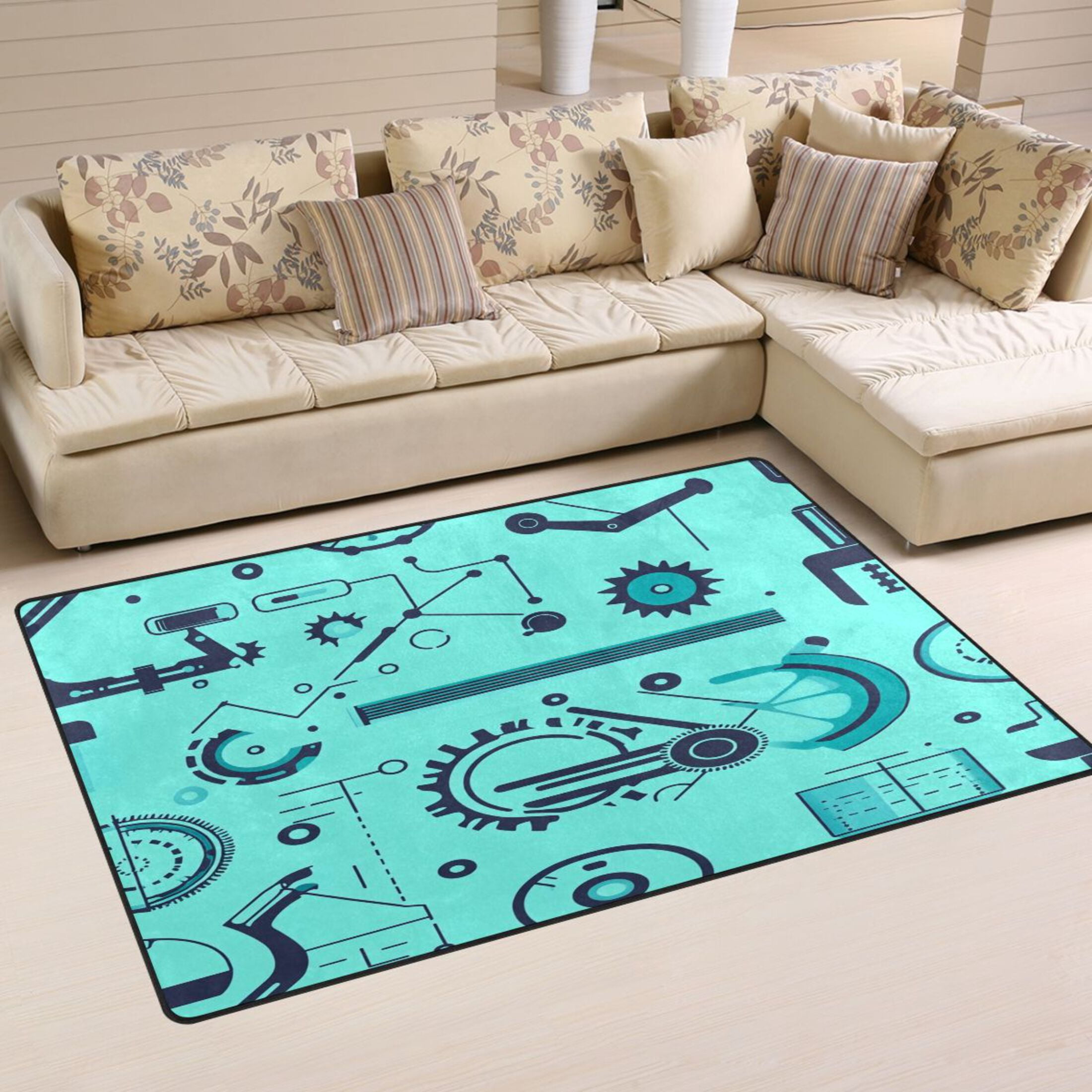 Mechanical Gear Design Soft Polyester Area Rug 60''x39'', Non Slip ...