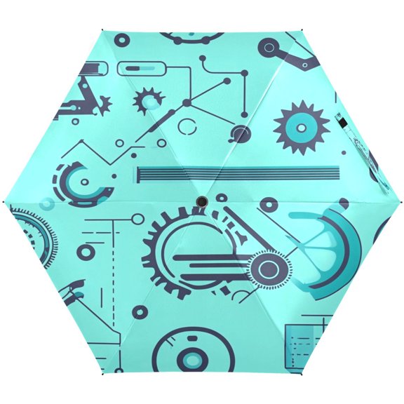 Mechanical Gear Design Umbrellas for Sun Auto Open Close UV50+ Waterproof 5-Fold Compact Fiberglass Frame
