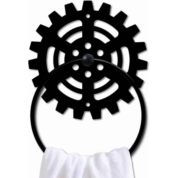 Mechanical Gear Metal Towel Ring Gear Industrial Style Towel Holder Wall Decor Towel Hanger Black Art Towel Rack Wall Mounted for Bathroom Kitchen Home Decors Gift