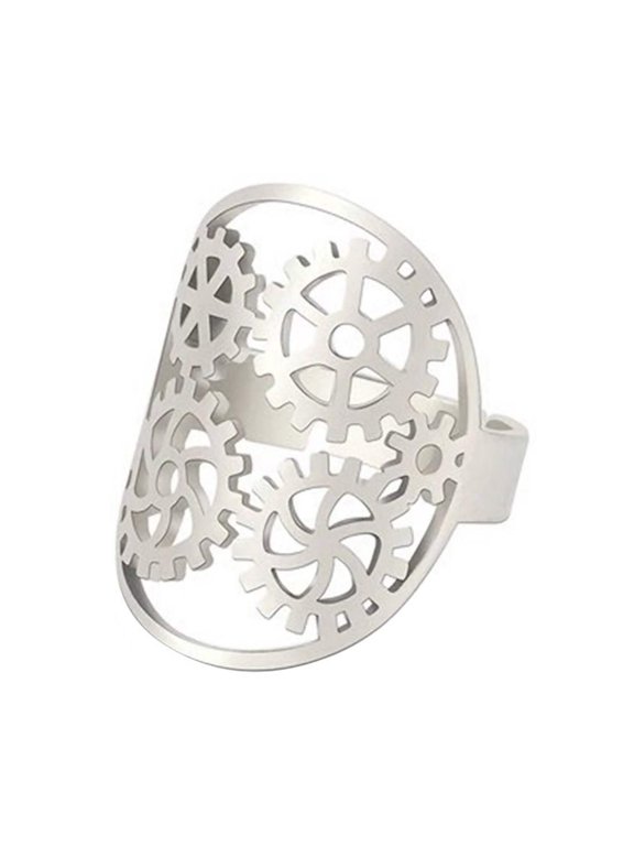 Mechanical Gear Ring Stainless Steel Open Adjustable Steampunk Band