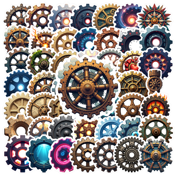Mechanical Gear Stickers, Waterproof Gear Sticker for Water Bottle Laptop Phone Cases Planner Skateboard Luggage Helmet Party Favor Decor, Ideal for Adults Teens Teacher Rewards