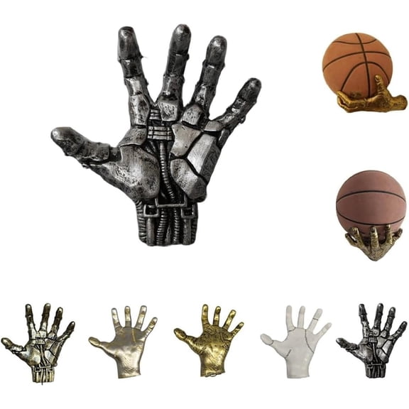 Mechanical Hand Wall Mounted Basketball Holder,Hand-Shaped Ball Storage Rack,Cool Basketball and Soccer Wall Decor Display Rack Display Rack,Punk Style Garage Ball Storage Organizer (Silver)