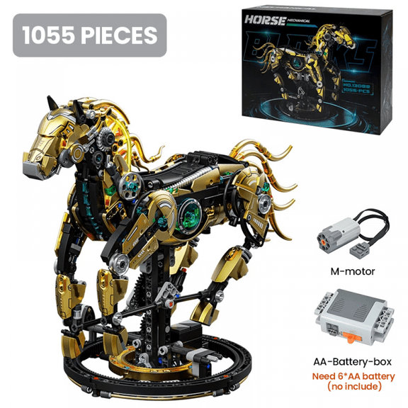 Mechanical Horse Building Block Set with Motor & Light, 1055 Pieces STEM Steampunk Robot Horse Model Kit, Movable Legs Toy for Kids Teens Adults Ages 14+