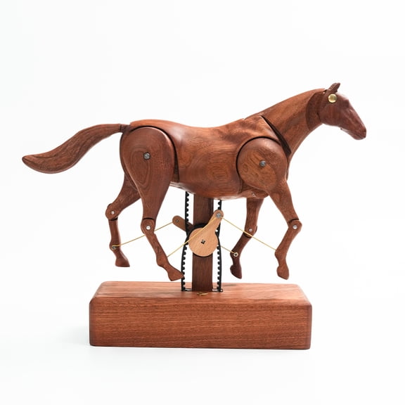 Mechanical Horse Wooden Automaton Model, Kinetic Sculpture with Moving Limbs & Tail, Handcrafted Sapele Wood Desktop Art Decor for Adults, Fully Assembled, Ideal Holiday Gifts