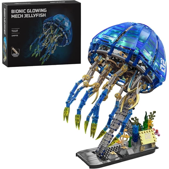 Mechanical Jellyfish Building Set, Creative Sea Animals Model for Adults, Buildable Jellyfish Lamp with Dancing Legs, Unique Bedroom Dcor, STEM Birthday Gift (1146 PCS, A-T1127)