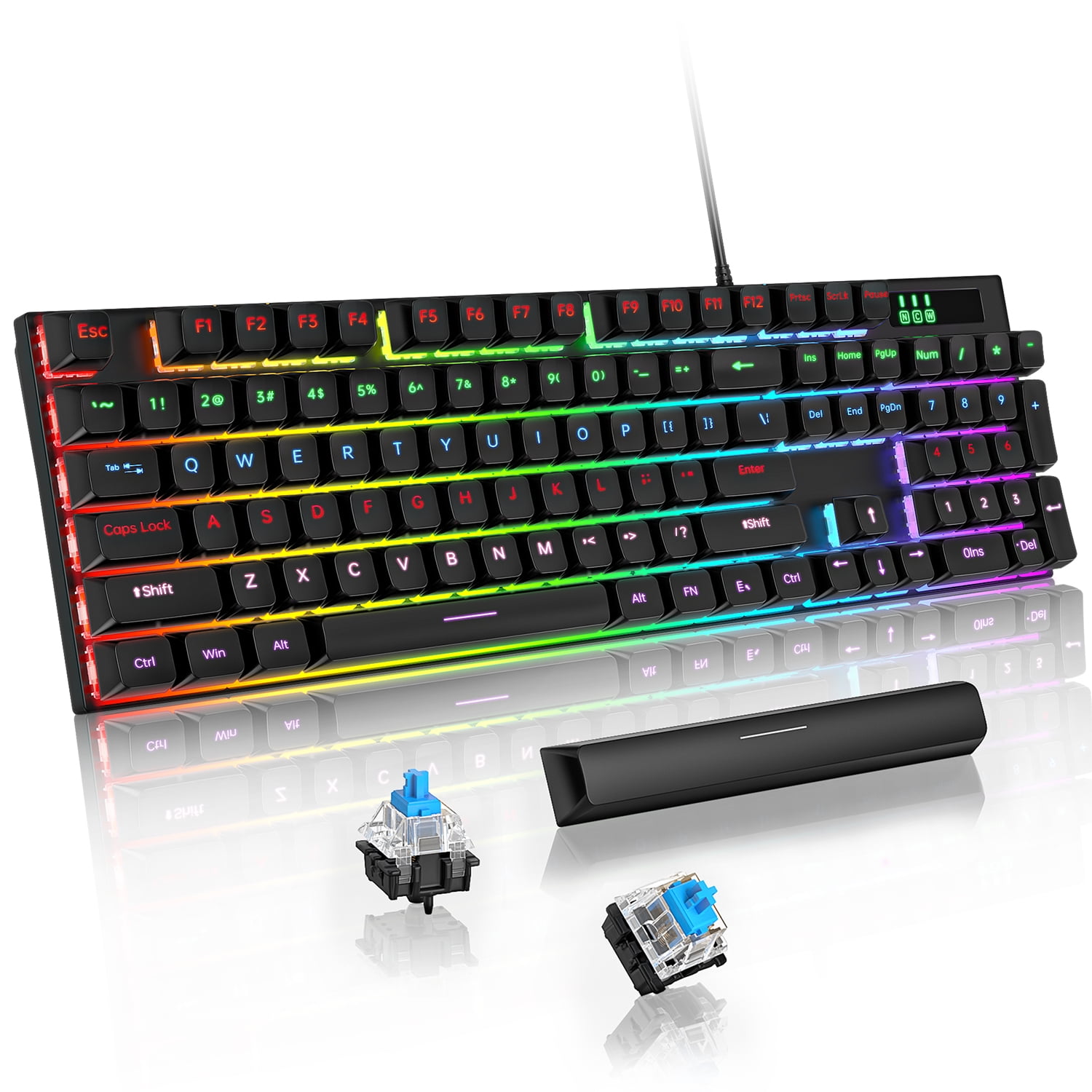 Mechanical Keyboard, 104 Keys Rainbow 11 LED Backlit Wired Keyboard ...