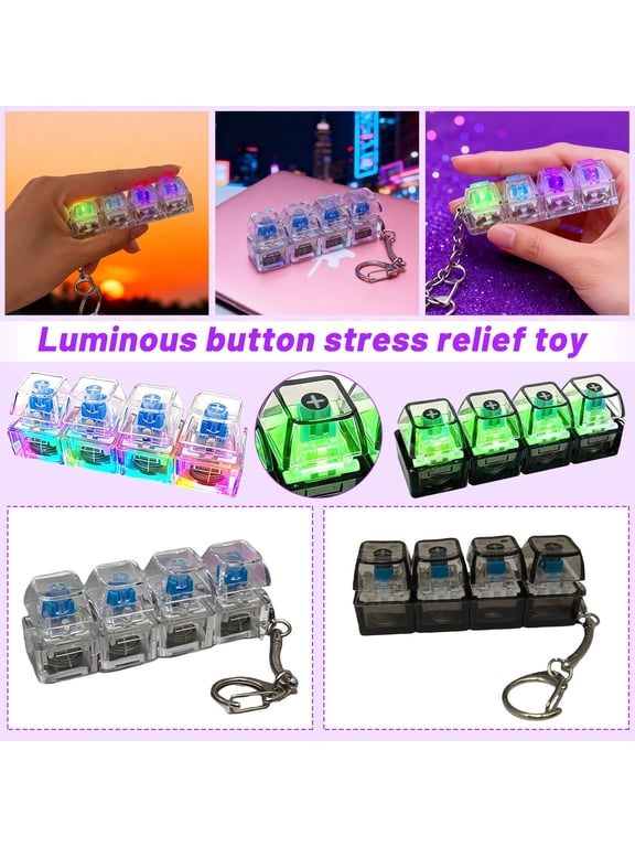 Mechanical Keyboard, 4-Key LED Backlit Keychain for Stress Relief, Portable Clicker for Anxiety and Focus, Unique Gift, 1Pack Black
