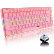 Mechanical Keyboard, AK33 8 Rainbow LED Backlit USB Cable Gaming Mechanical Keyboard, 82-key Compact Mechanical Gaming Keyboard with Anti-ghosting Keys for Gamers & Typists(Blue switch, Pink)