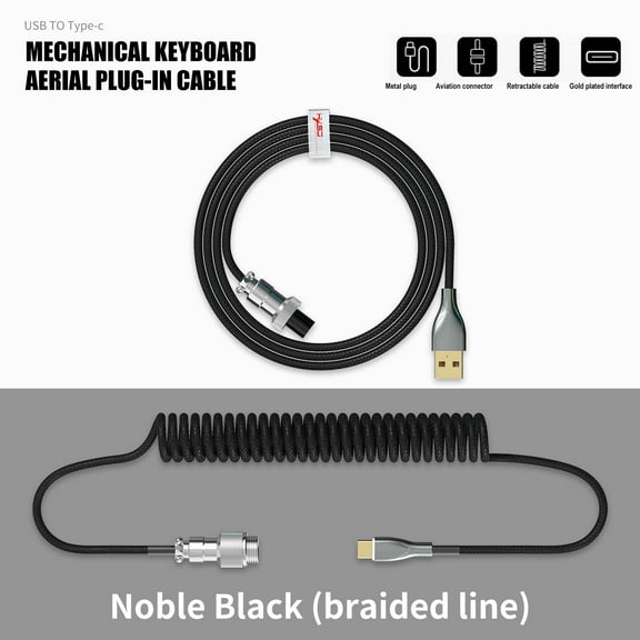 Mechanical Keyboard Cable Coiled Type-C USB Aviation Connector Spring Wire Desktop Computer Plug Decoration Accessory, Keyboard