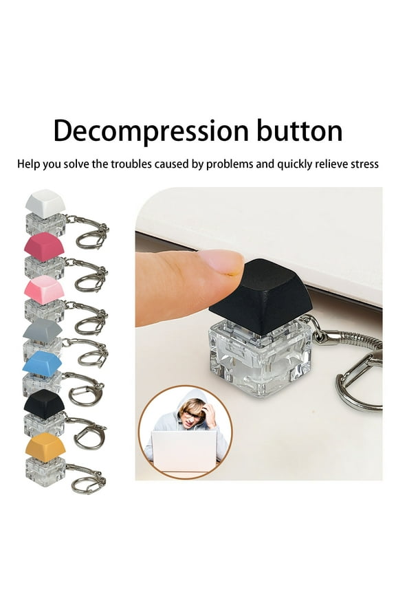 Mechanical Keyboard Clicker Keychain Stress Relief Fidget Toy Finger Press Button Keychain Portable Office Desk Accessory for Focus and Sensory Relaxation Tools Set Yellow