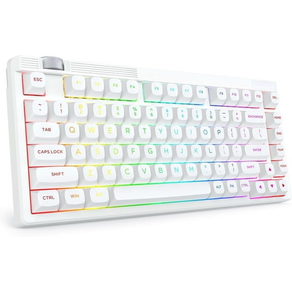 Mechanical Keyboard Creamy, /2.4GHz/USB-C Wired, 75% Hot Swappable Custom Gaming Keyboard with Knob, RGB Backlit, Pre-lubed Linear Switches, PBT Keycaps, White
