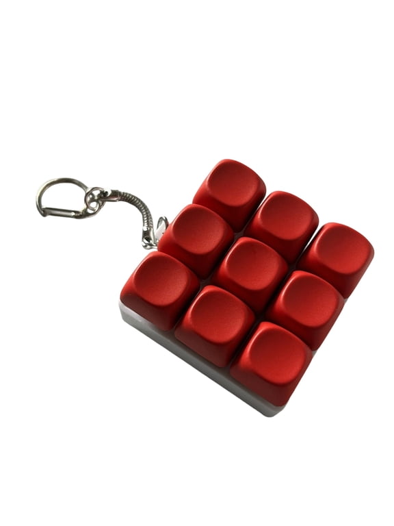 Mechanical Keyboard Fidget Toy 3x3 Tester Tactile Clicky Sensory Keypad Keychain for Stress Relief Portable Pocket Sized Desk Accessory with Metal Clasp for Adults