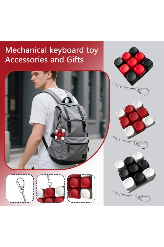 Mechanical Keyboard Fidget Toy Tester Tactile Clicky Keychain for Adults Novelty Desktop Accessory Portable Keypad Toy with Metal Clasp, Blue