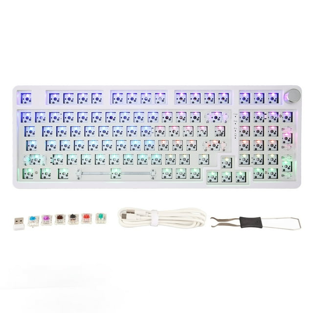 Mechanical Keyboard Kit White 98 Keys 2.4G BT Wired RGB Backlit Hot