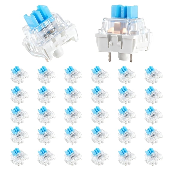Mechanical Keyboard Switches, 30 Pcs 3 Pin Blue Keyboard Clicker Replacement Pre-Lubricated Clicky Key Switches for Most Gaming Keyboards