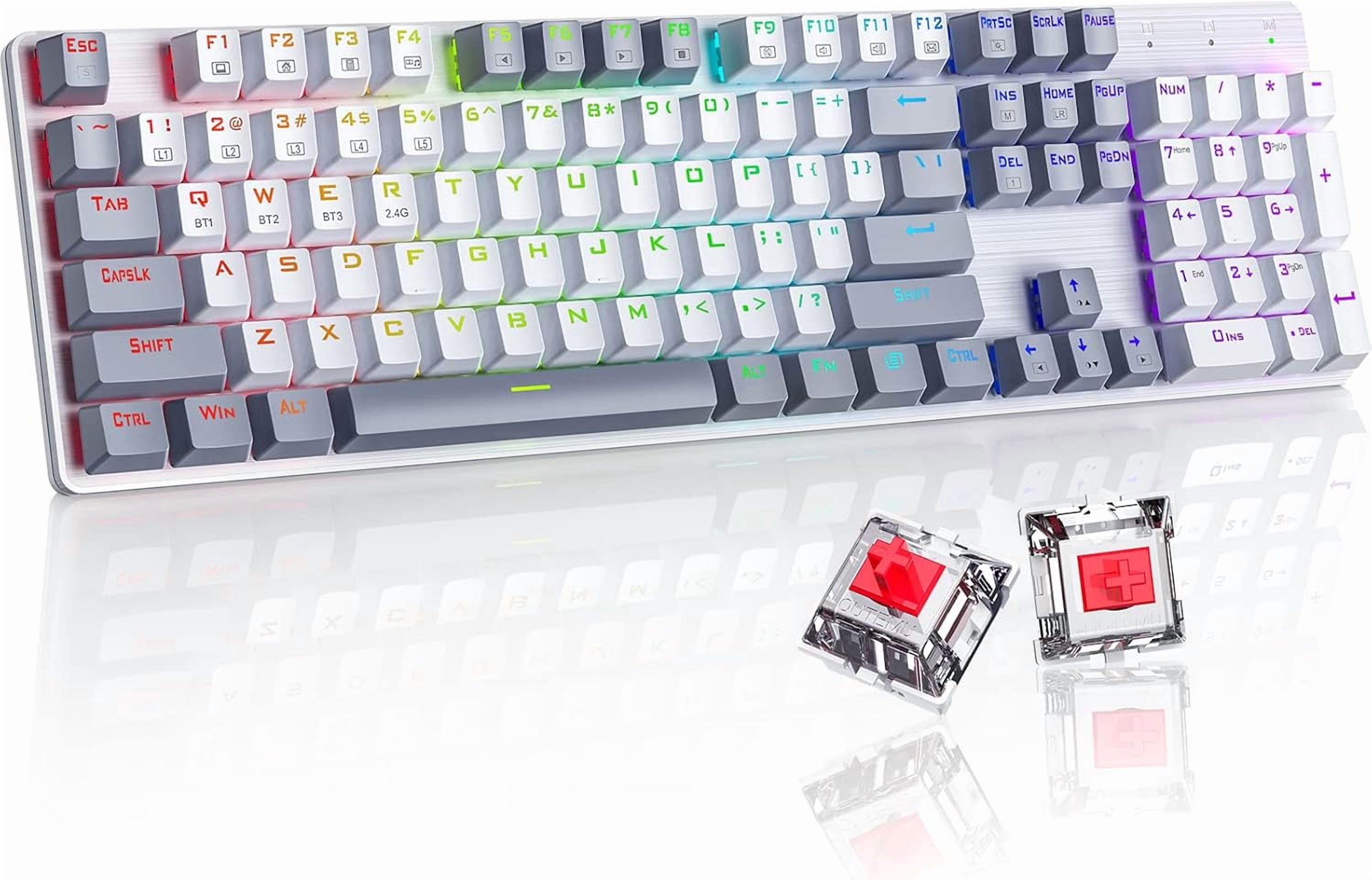 Mechanical Keyboard, Triple Mode 2.4G/-C/ Gaming Keyboard, 104 ...