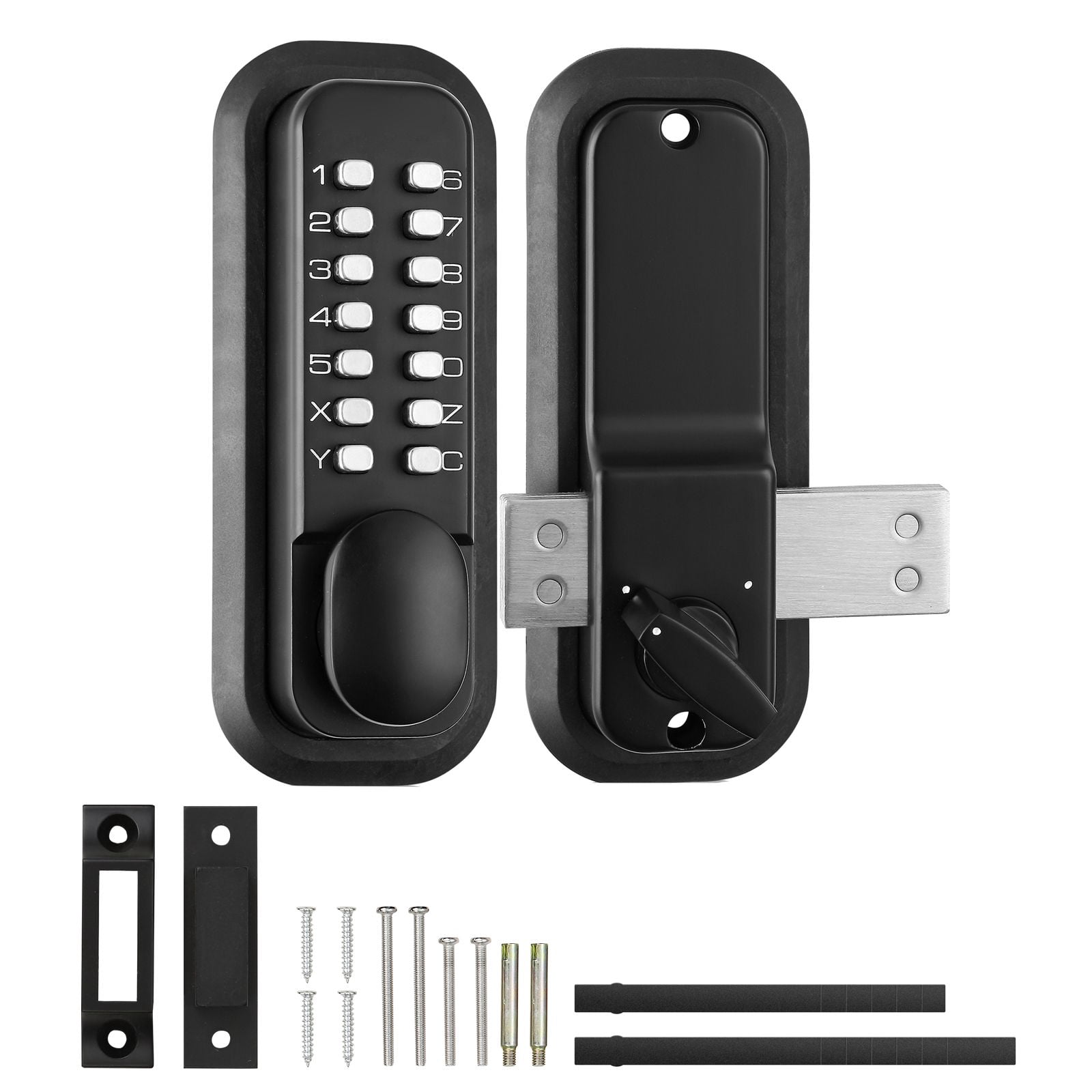 Mechanical Keyless Door Lock, Gen2 with Adjustable Handles, Surface Mount 1.4-2.5 Inch Door Compatibility, Zinc Alloy, No Batteries for Gate Garden Garage