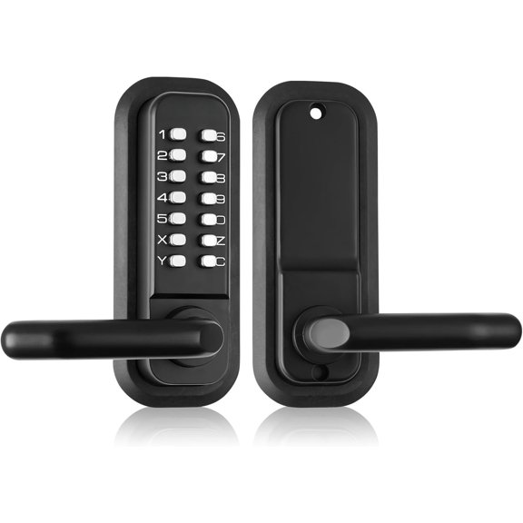 Mechanical Keyless Entry Door Lock, 14 Digit Keypad, Embedded Outdoor Gate Door Locks Set with Keypad and Handle, Water-Proof Zinc Alloy, Easy to Install, for Garden, Garage, Yard, Storage Shed
