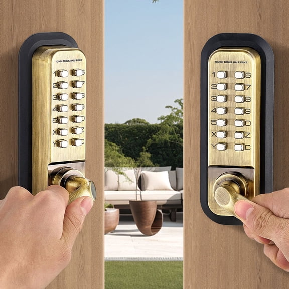 Mechanical Keyless Entry Door Lock,14 Key Mechanical Door Lock,Mechanical Keypad Door Lock with Handle,Double-Sided Stainless Steel Waterproof Keyless Gate Lock,for Home Office Fence Garage