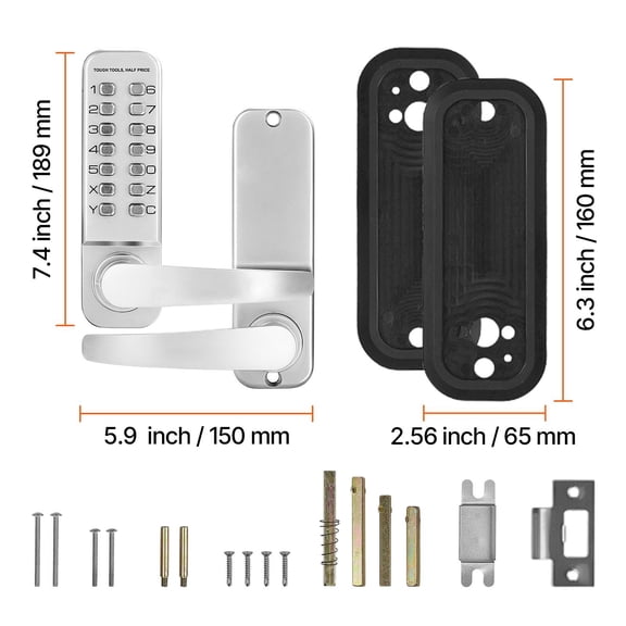 Mechanical Keyless Entry Door Lock,14 Key Mechanical Door Lock,Mechanical Keypad Door Lock with Handle,Stainless Steel Waterproof Keyless Gate Lock,for Home Office Outdoor Fence Garage Yard