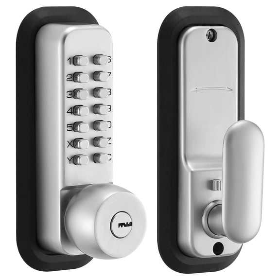 Mechanical Keyless Entry Door Lock, 4-7 Digit Code, Push Button Keypad, Auto Lock, Garden Gates, Indoor Outdoor, Silver