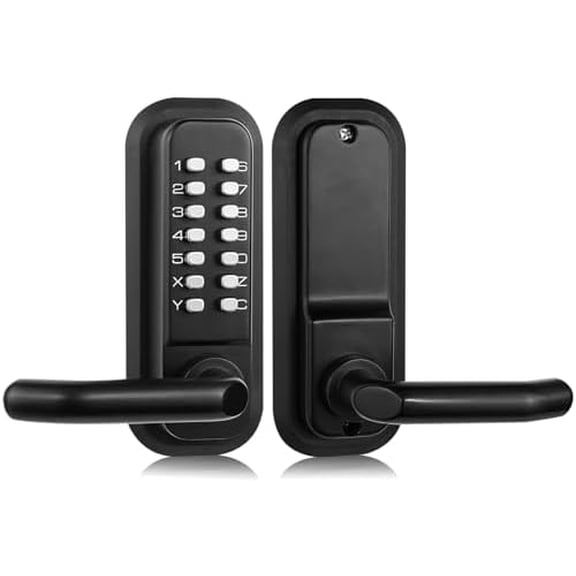 Mechanical Keyless Entry Door Lock with Handle,Stainless Steel Waterproof keyless gate Locks for Outdoor Fence,Mechanical Door Locks with with Keypad (Black,with Large Cushion)$$