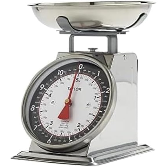 Mechanical Kitchen Food Scale with Bowl, Weighs Up to 11lbs, Measures in Grams and Ounces, Analog Cooking Scale for Baking, Black and Silver